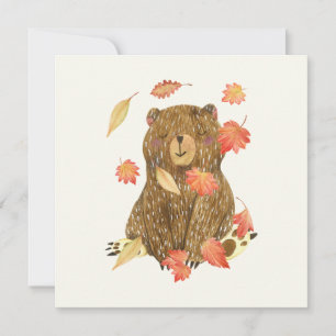 Herbstvibes Wasserfarbbär und fallende Blätter Karte