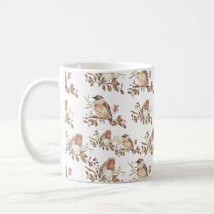 Herbstvögel Blume und Blätter Wasserfarbe Kaffeetasse