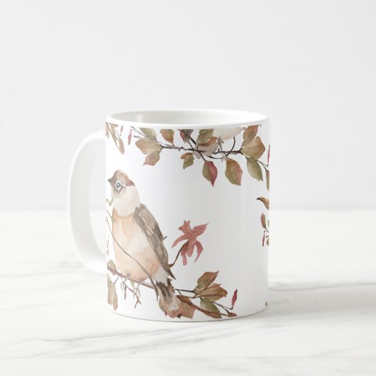 Herbstvögel Blume und Blätter Wasserfarbe Kaffeetasse (Vorderseite Links)