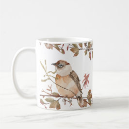 Herbstvögel Blume und Blätter Wasserfarbe Kaffeetasse
