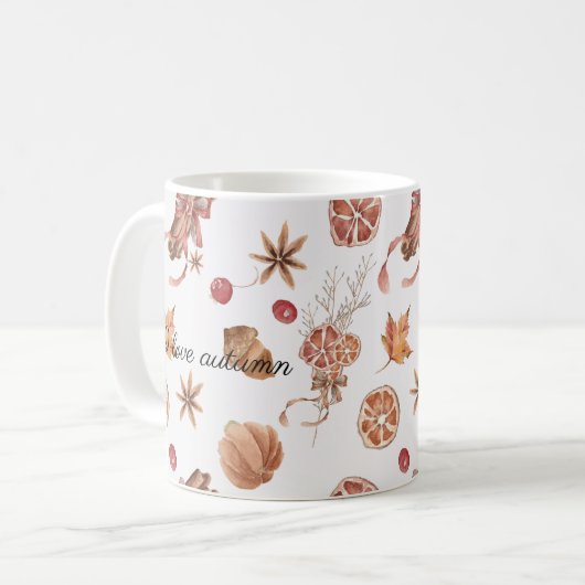 Herbstvögel Blume und Blätter Wasserfarbe Kaffeetasse (Vorderseite Links)