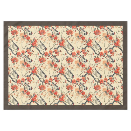 Herbstvögel und Blume Tablette Saisonaler Stil Tischdecke (Vorderseite (Horizontal))