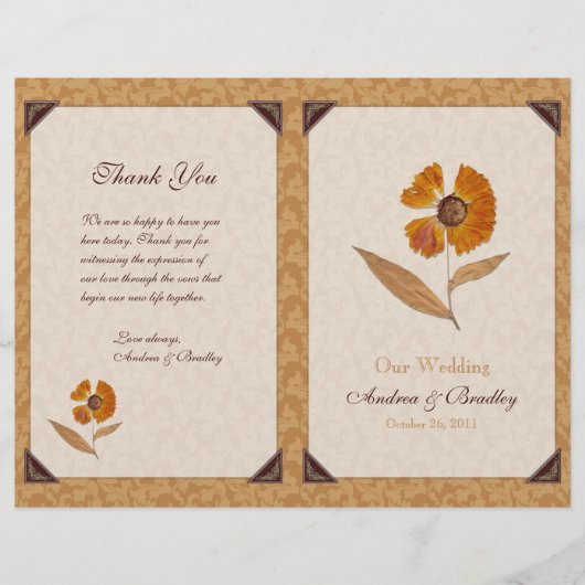 Herbstvorgestellte Hochzeitsprogramme für Blume (Vorderseite)