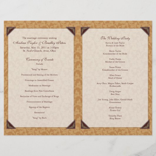 Herbstvorgestellte Hochzeitsprogramme für Blume (Rückseite)