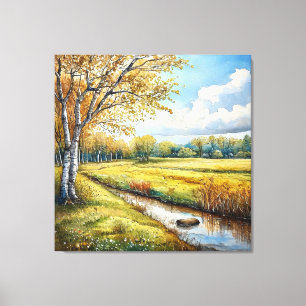 Herbstwald-Aquarell Leinwanddruck