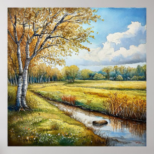 Herbstwald Aquarell Poster