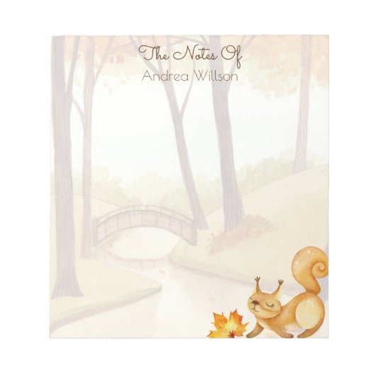 Herbstwald Aquarellszene mit Eichhörnchen Notizblock (Vorderseite)