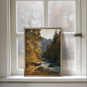 Herbstwald Bach Hirsch Landschaftsposter Poster