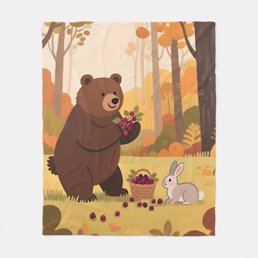 Herbstwald Bär Kaninchen Fleecedecke (Vorderseite)