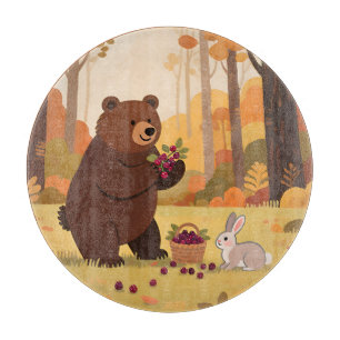 Herbstwald Bär Kaninchen Schneidebrett