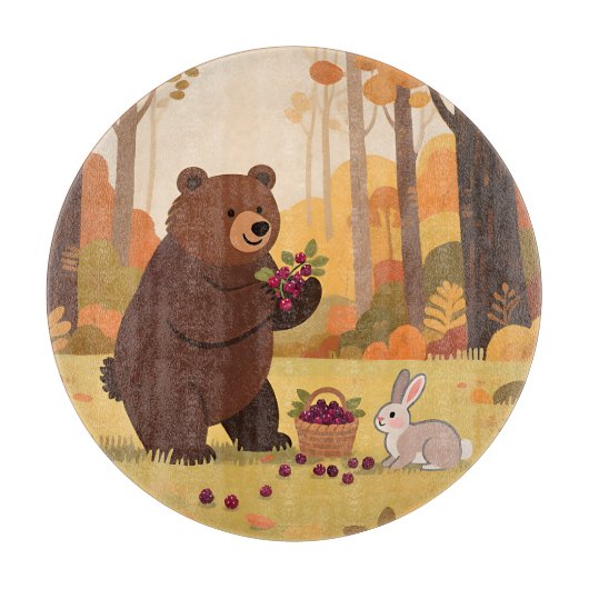 Herbstwald Bär Kaninchen Schneidebrett (Vorderseite)