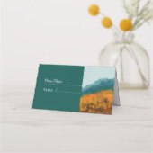 Herbstwald Bäume Blauer Berg Platzkarte (Vorderseite)