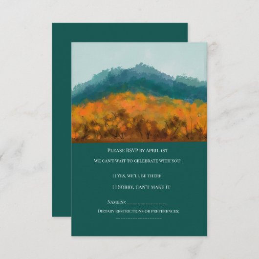 Herbstwald Bäume Blauer Berg Wasserfarbe RSVP Karte (Vorne/Hinten)