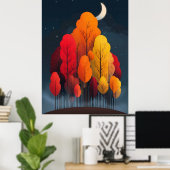 Herbstwald bei Nacht Poster (Heimbüro)