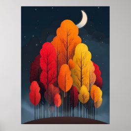 Herbstwald bei Nacht Poster