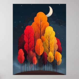 Herbstwald bei Nacht Poster