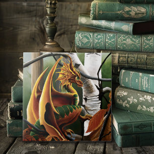 Herbstwald Bernstein Drache Birken Bäume Fantasy Fliese