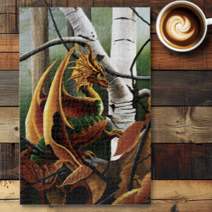 Herbstwald Bernstein Drache Birken Bäume Fantasy Puzzle