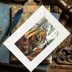 Herbstwald Bernstein Drache Birken Bäume Fantasy Rechteckiger Aufkleber