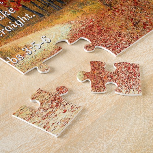 Herbstwald, Bibelverse von Sprichwörtern 3:5-6 Puzzle (Seite)