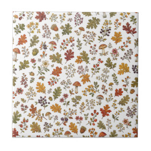Herbstwald-Blumen-Pilz-Muster Fliese