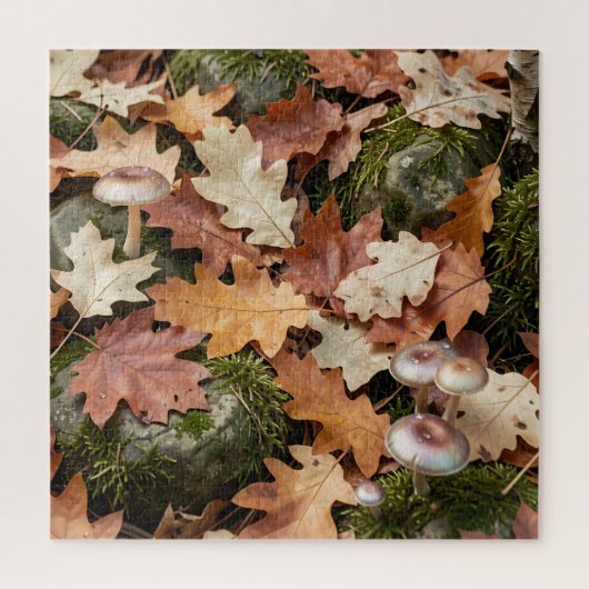 Herbstwald-Boden Pilze Moos Gefallene Blätter Puzzle (Vertikal)