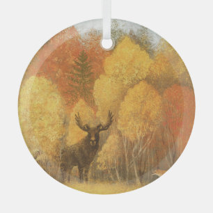 Herbstwald, digitales Reh und Fuchs. Ornament Aus Glas
