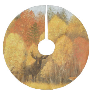 Herbstwald, digitales Reh und Fuchs. Polyester Weihnachtsbaumdecke