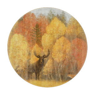 Herbstwald, digitales Reh und Fuchs. Schneidebrett
