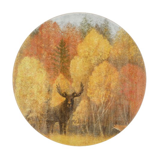 Herbstwald, digitales Reh und Fuchs. Schneidebrett (Vorderseite)