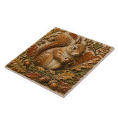 Herbstwald Eichhörnchen mit Eichel und Eichenblätt Fliese (Seite)