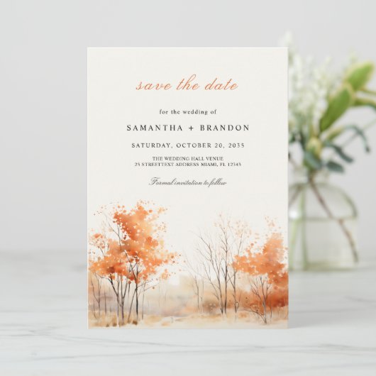 Herbstwald fällt Save the Date in Liebe (Stehend Vorderseite)