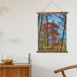 Herbstwald farbenfrohe Landschaft fotografisch Wandteppich Mit Holzrahmen