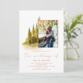 Herbstwald Foto QR Code Terracotta Wedding Einladung (Stehend Vorderseite)