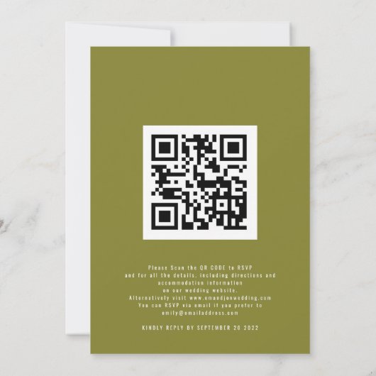 Herbstwald Foto QR Kodex Olivenöl Grüne Hochzeit Einladung (Rückseite)
