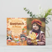 Herbstwald Geburtstag mit Foto Einladung (Stehend Vorderseite)