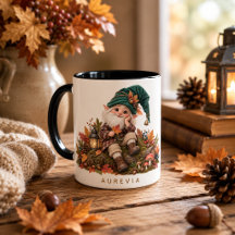 Herbstwald-Gnom-Tasse mit Blättern und Eicheln