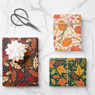 Herbstwald Herbstlaub Kürbis Geschenkpapier Set