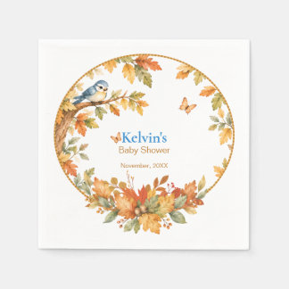 Herbstwald Herbstlaub Vogel und Schmetterlinge Serviette