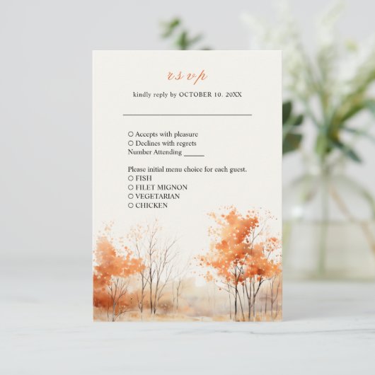 Herbstwald Herbstwoodland Hochzeitkarte RSVP Karte (Stehend Vorderseite)