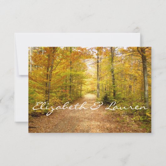Herbstwald, Hochzeit im Herbst, kundenspezifische  RSVP Karte (Vorderseite)