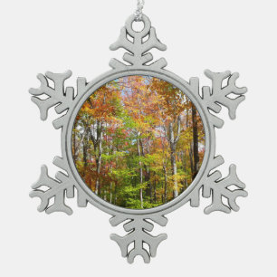 Herbstwald II Herbstlandschaftsfotografie Schneeflocken Zinn-Ornament