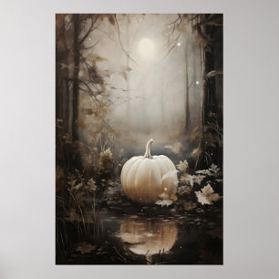 Herbstwald-Kürbisdruck, gothisches Halloween Poster
