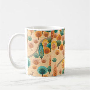 Herbstwald mit abstrakten handgezogenen Bäumen Kaffeetasse