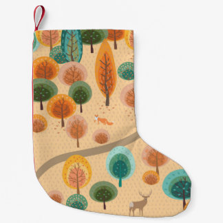Herbstwald mit abstrakten handgezogenen Bäumen Kleiner Weihnachtsstrumpf