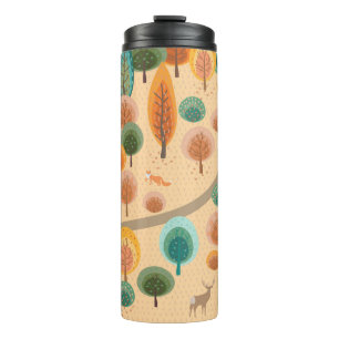 Herbstwald mit abstrakten handgezogenen Bäumen Thermosbecher
