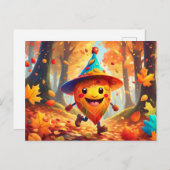 Herbstwald mit lachendem Männlein Postkarte (Vorne/Hinten)