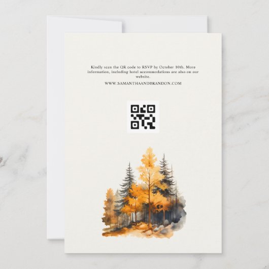 Herbstwald mit QR-Code Herbsthochzeit Einladung (Rückseite)