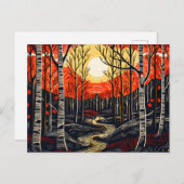 Herbstwald mit Spechte Feiertagspostkarte (Vorne/Hinten)