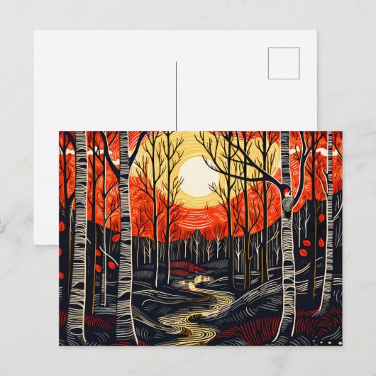 Herbstwald mit Spechte Feiertagspostkarte (Vorne/Hinten)